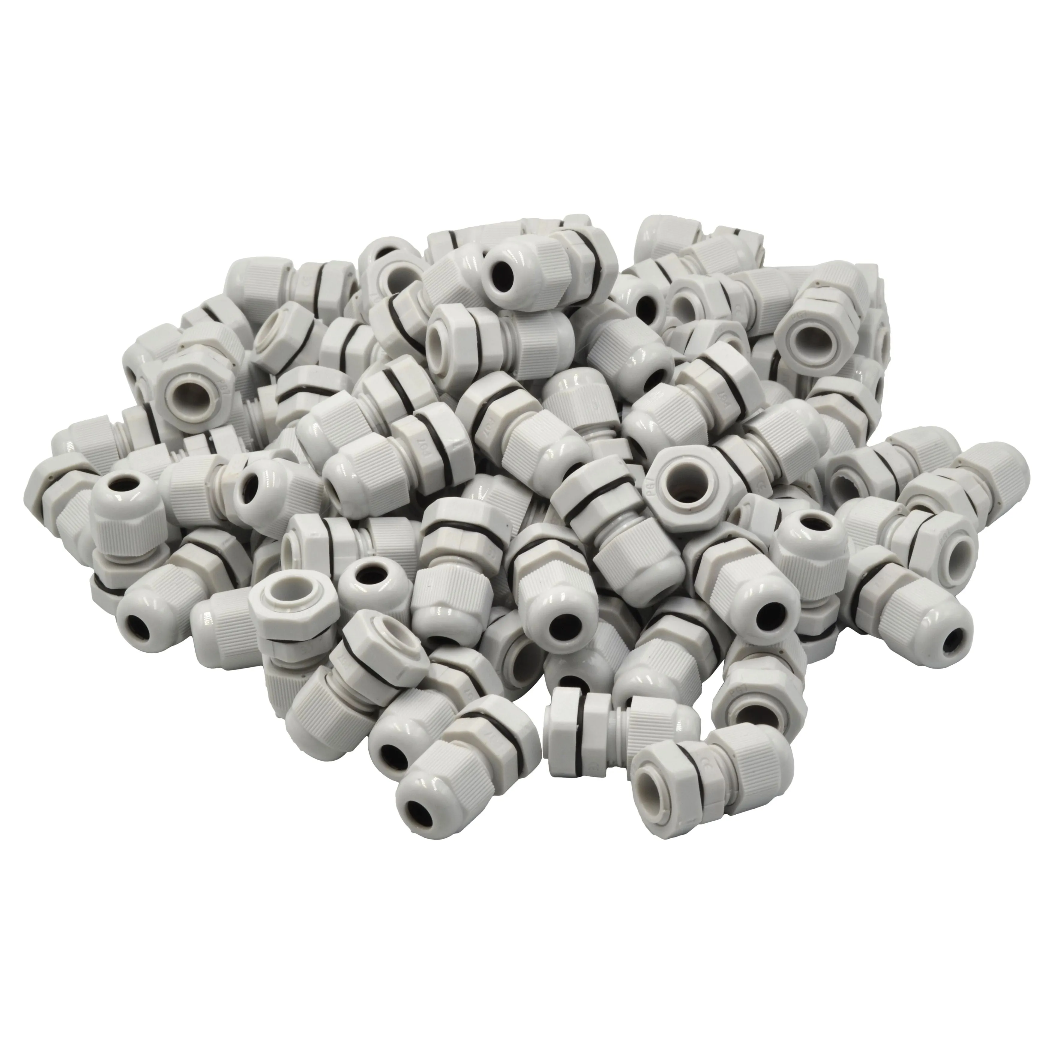 100 Pack IP68 PG7 White Nylon Cable Gland 3-6.5mm Cable Range