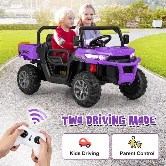 12V Kids Ride On Truck Car with Remote Control and 2 Seaters-Purple