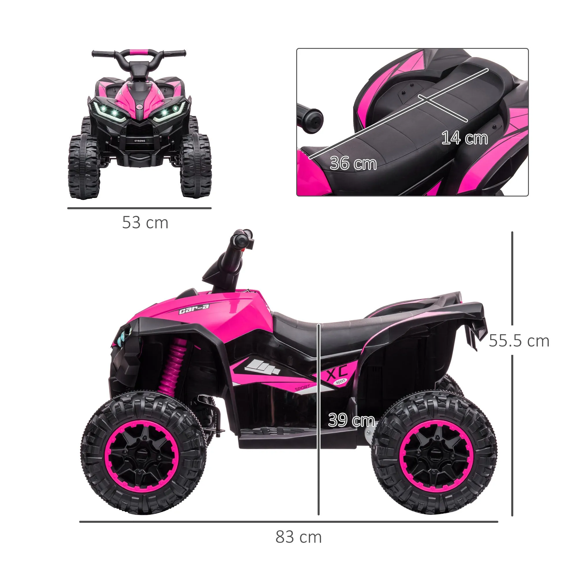 12V Quad Bike with Forward Reverse Functions, Ride on Car ATV Toy with High/Low Speed, Slow Start, Suspension System, Horn, Music, Pink