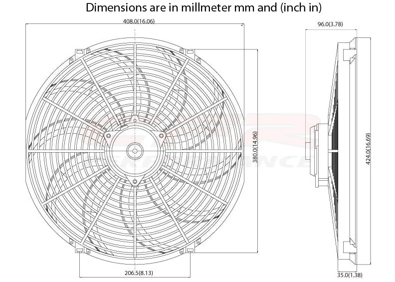 16" HIGH PERFORMANCE ELECTRIC RADIATOR COOLING FAN - CURVED BLADE