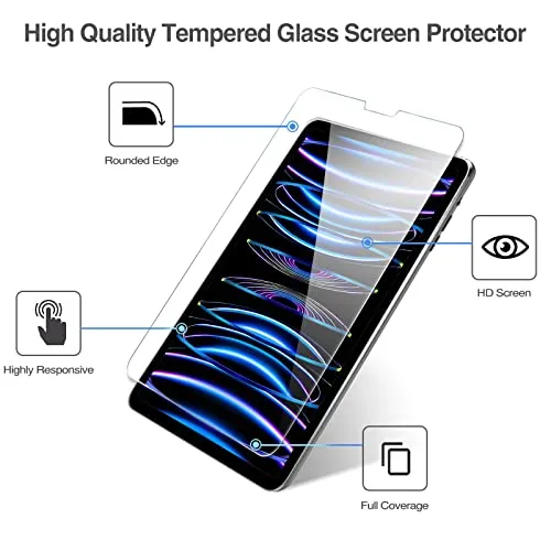 (2 2 Pack) iPad Pro 11" 2022/ 2021/ 2020 Tempered Glass Screen Protector with Camera Lens Protector | ProCase