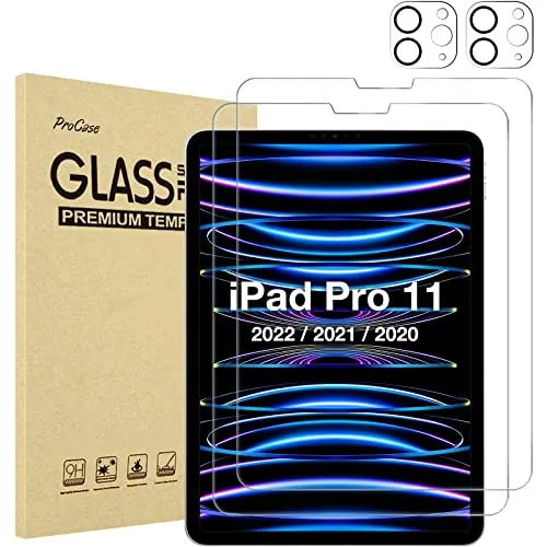 (2 2 Pack) iPad Pro 11" 2022/ 2021/ 2020 Tempered Glass Screen Protector with Camera Lens Protector | ProCase