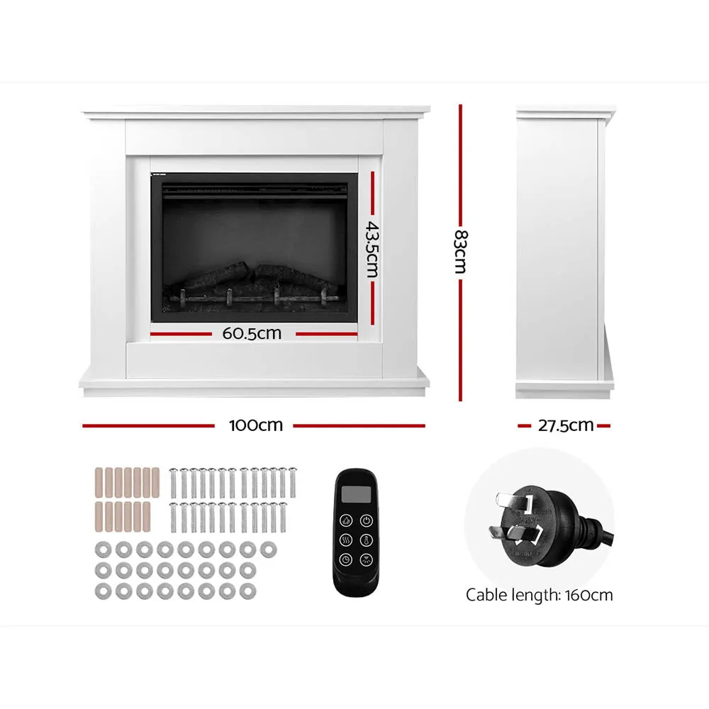 2000W Electric Fireplace Heater, 3D Flame, MDF Wood - Devanti