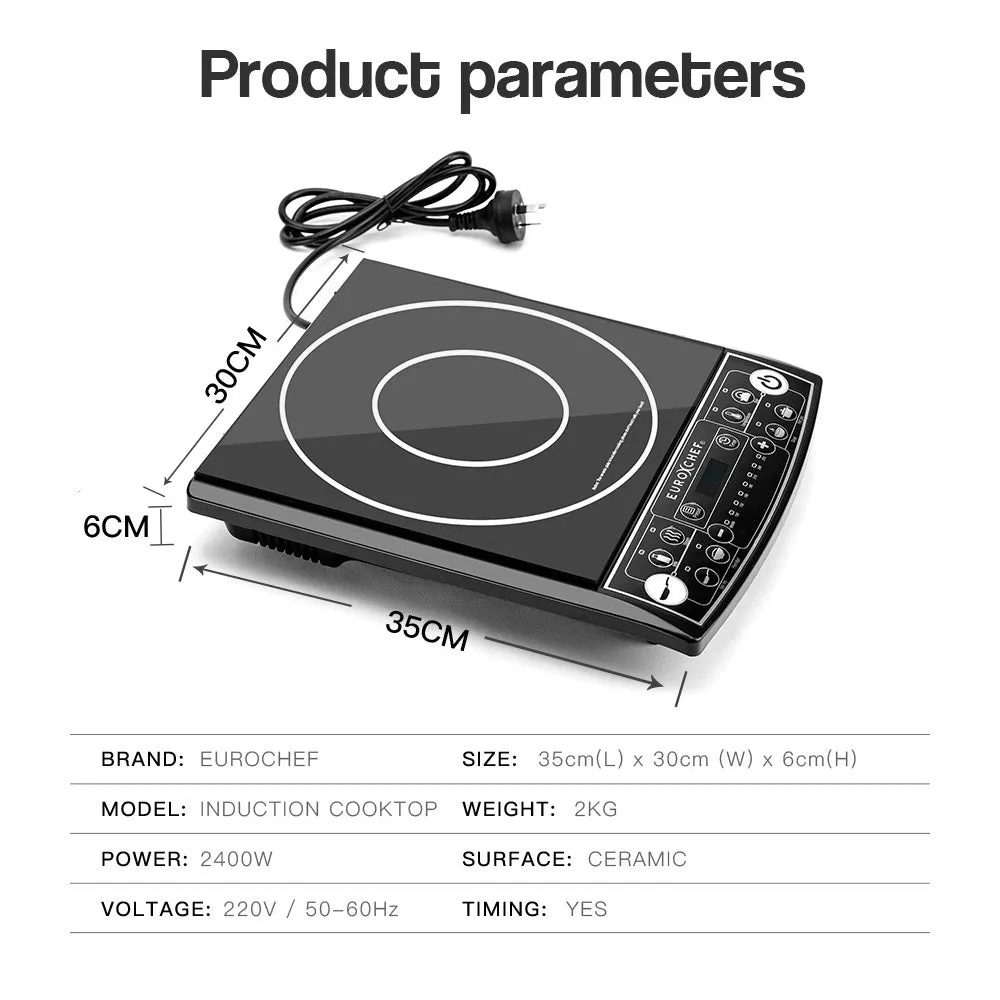 2400W Portable Ceramic Induction Cooktop, Timer, EuroChef