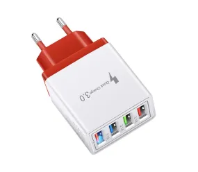 2Pcs red Portable 4 USB ports phone charger plug, USA Plug AZ12443