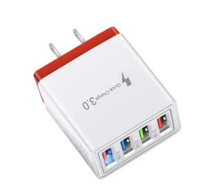 2Pcs USA plug red 4 USB ports mobile phone charger plug, 3A travel charger with US Plug and Eu plug AZ12532