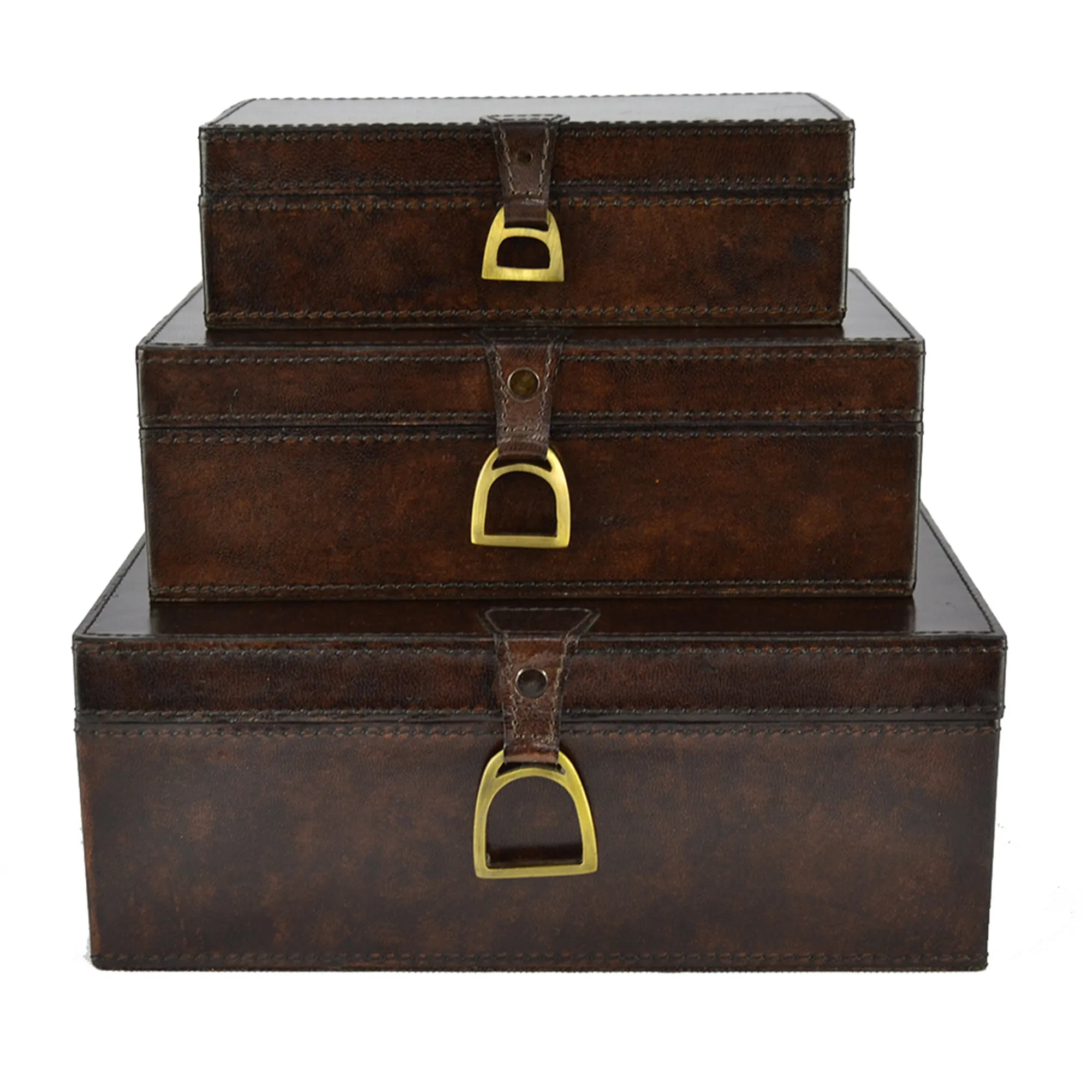 3 Piece Leather Buffalo Boxes with Stirrup Set