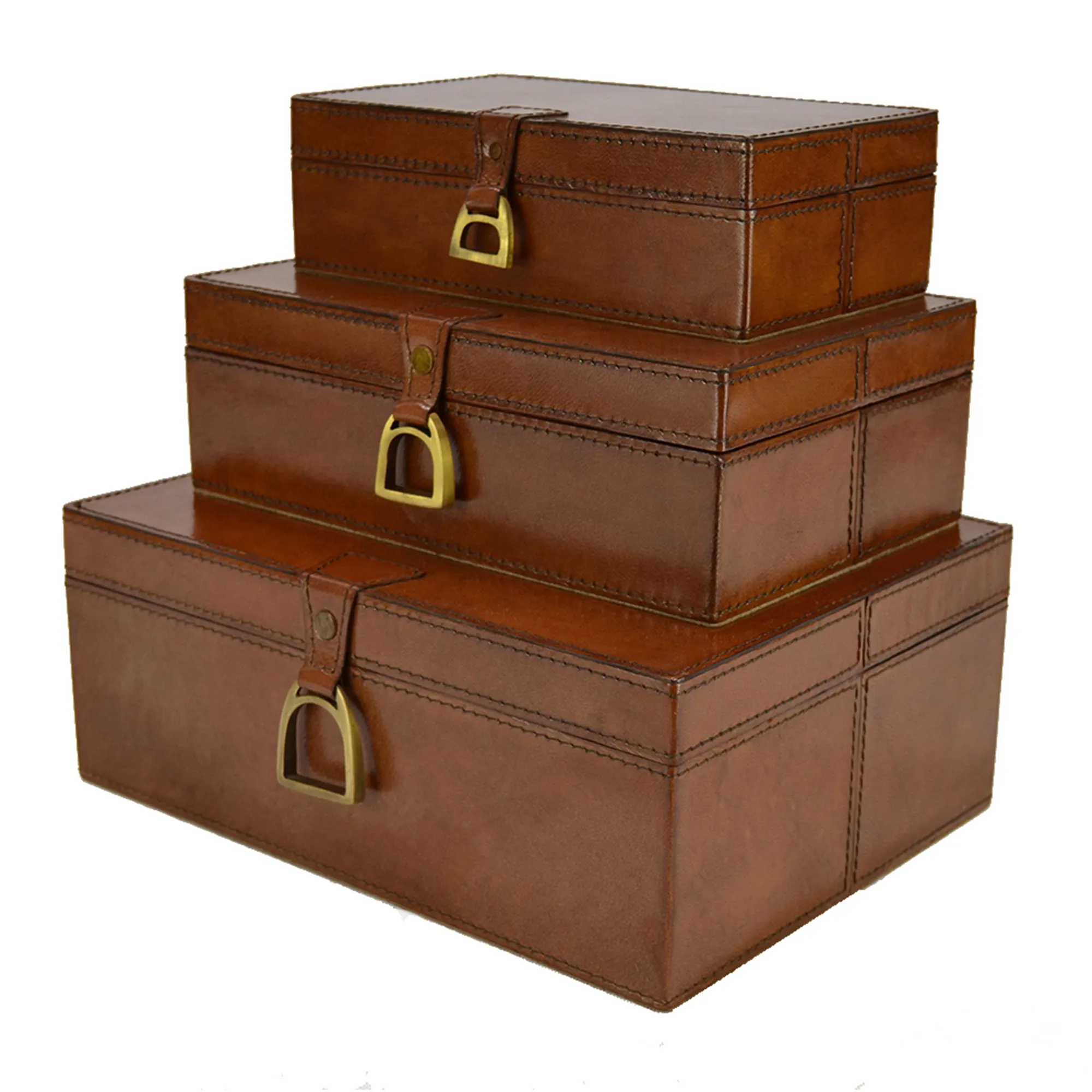 3 Piece Leather Buffalo Boxes with Stirrup Set