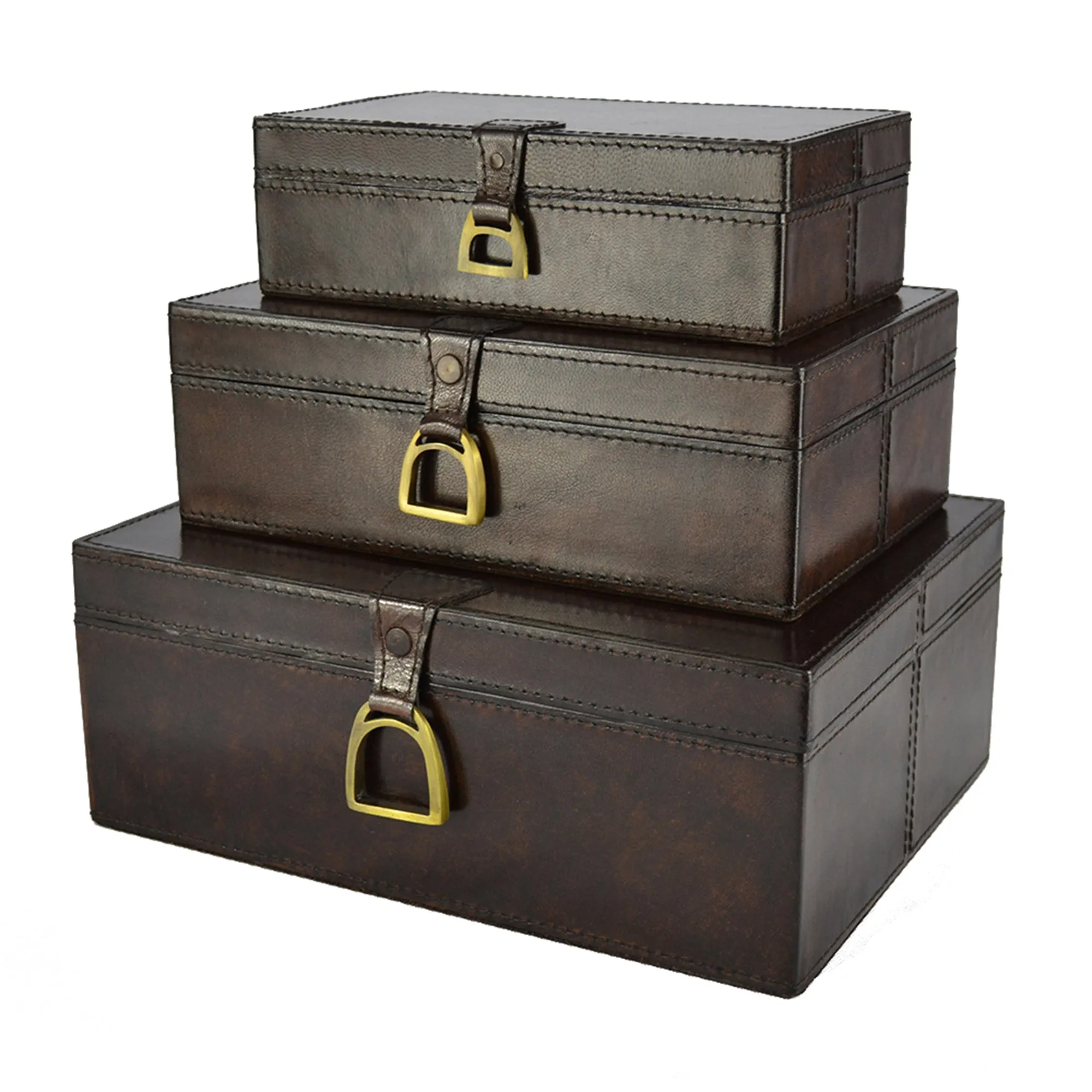 3 Piece Leather Buffalo Boxes with Stirrup Set