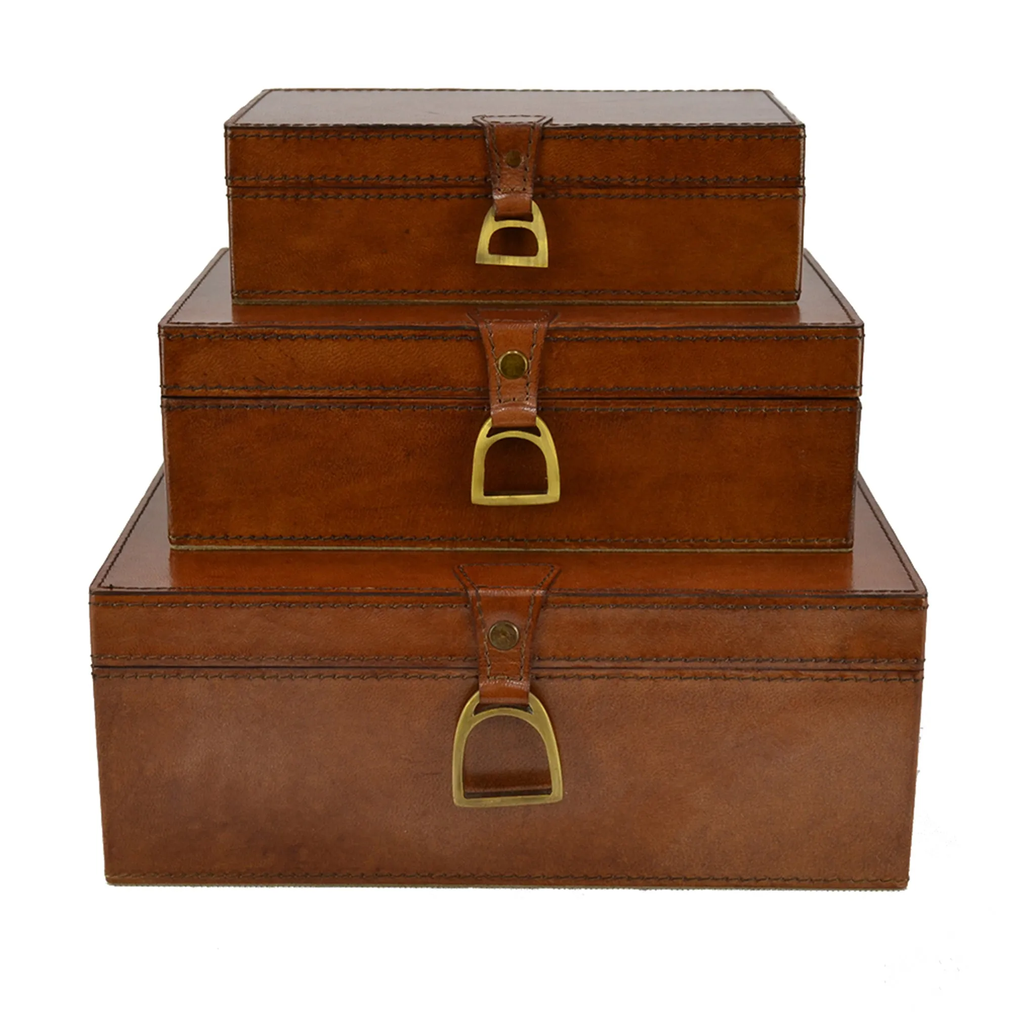 3 Piece Leather Buffalo Boxes with Stirrup Set