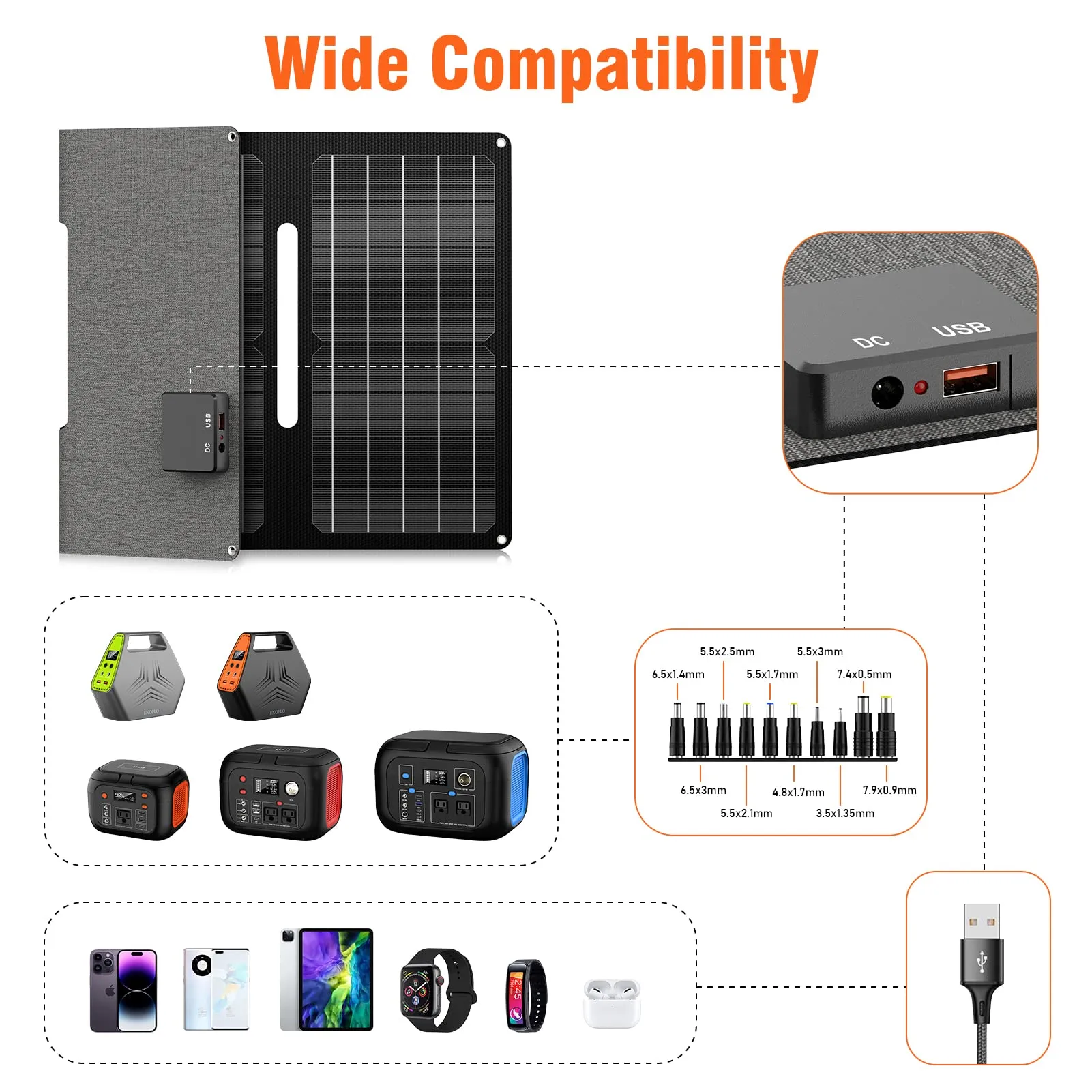 30W Portable Foldable Solar Panel Charger for Outdoor Camping Solar Battery Charger 12 Volt Waterproof High Efficiency Solar Panel Kit DC for Portable Power Station USB Solar Panel Battery Charger