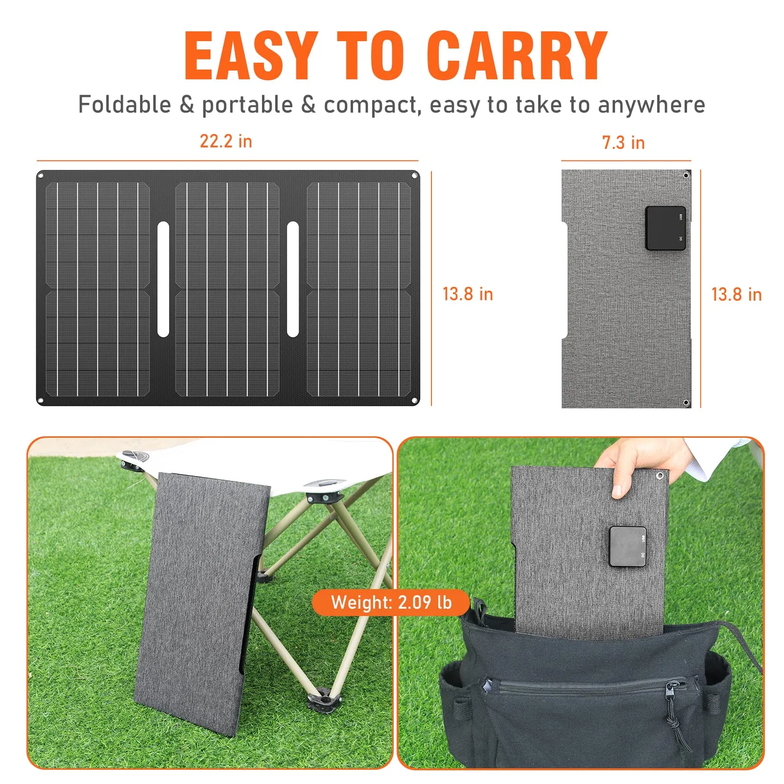 30W Portable Foldable Solar Panel Charger for Outdoor Camping Solar Battery Charger 12 Volt Waterproof High Efficiency Solar Panel Kit DC for Portable Power Station USB Solar Panel Battery Charger