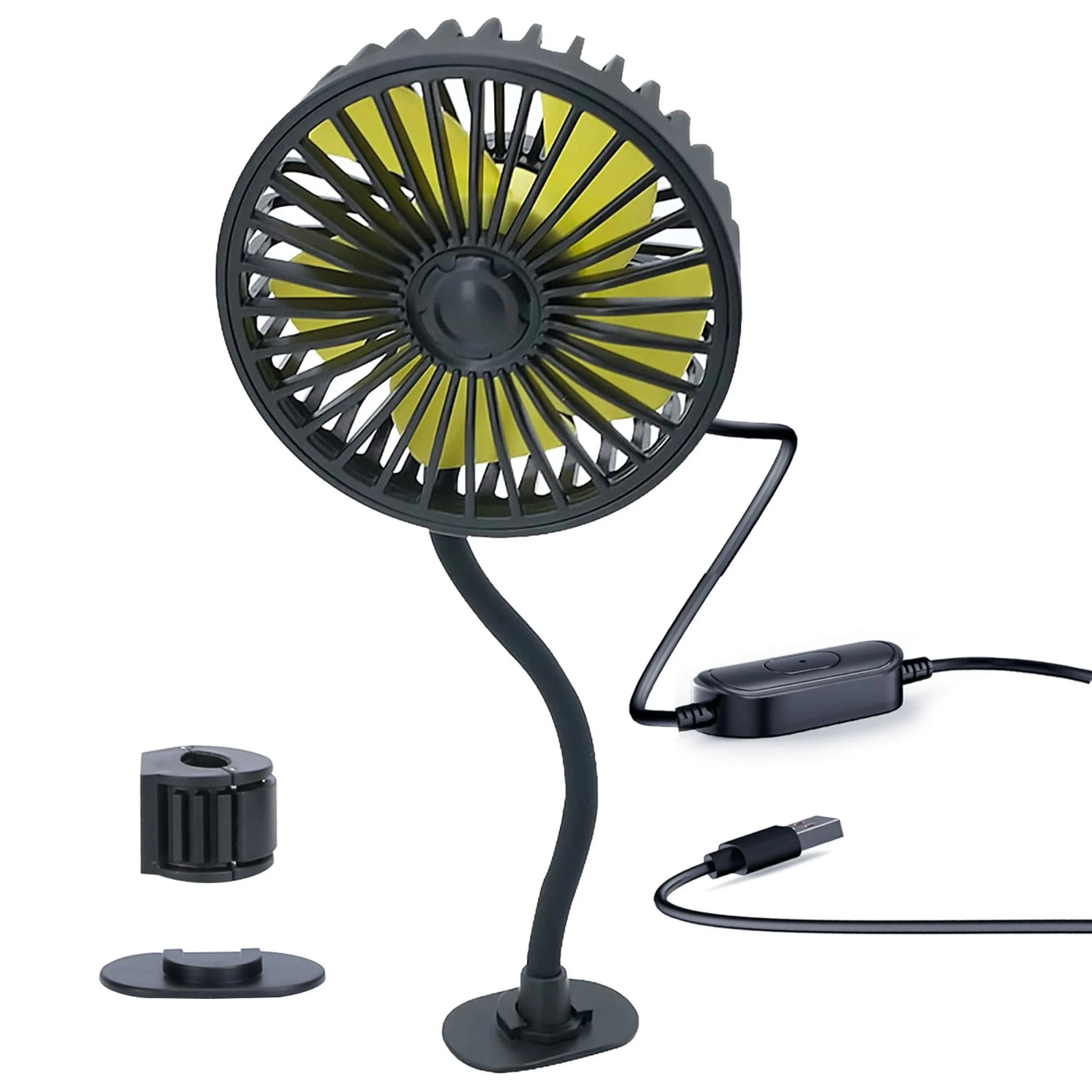 360º Car Cooling Fan USB Vehicle Fan, 3-Speed, Rotatable, Backseat, Dashboard, Window Clip for Car Home