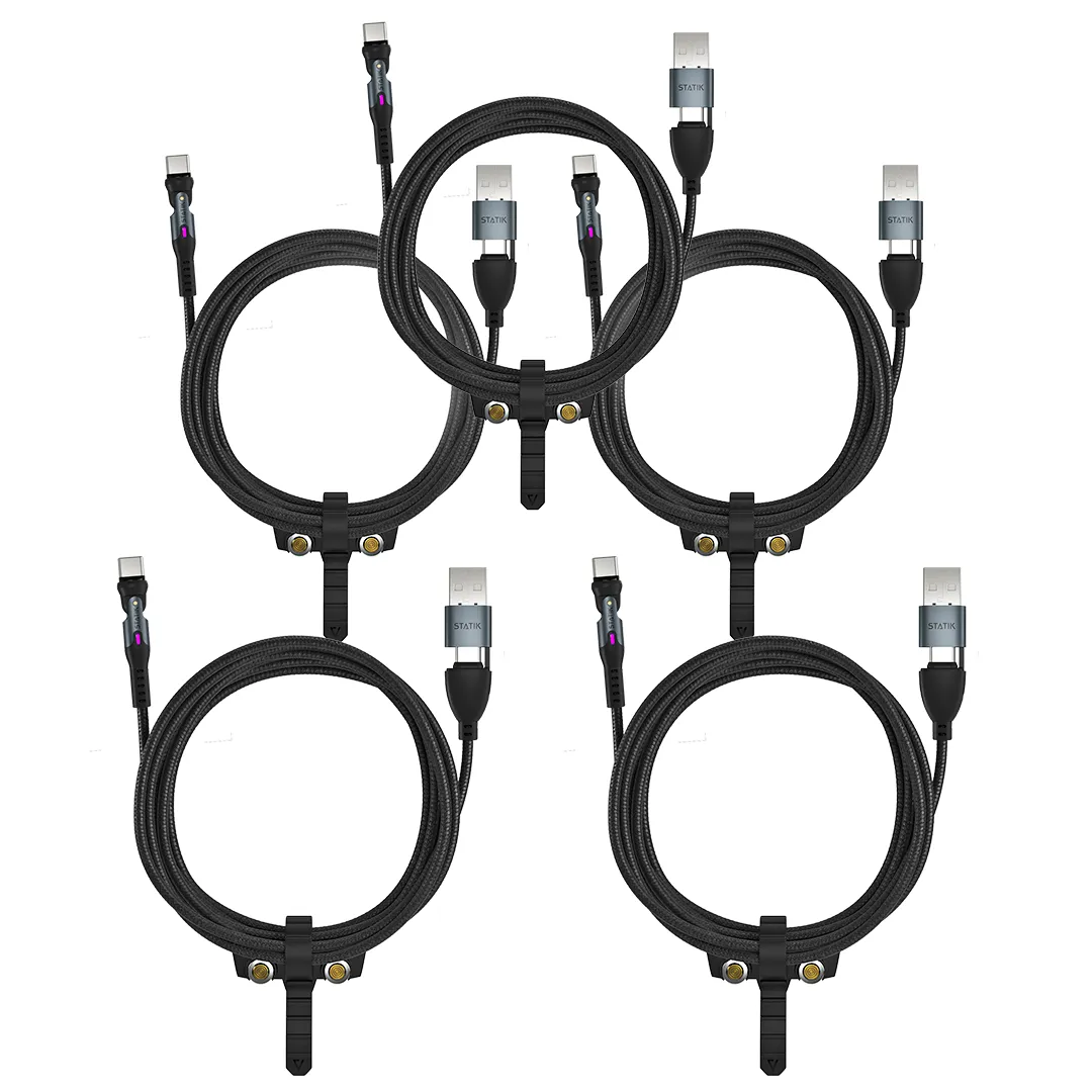 5 Pack Statik® 360 Pro | 100W Universal Charge & Data Cable | Multipack