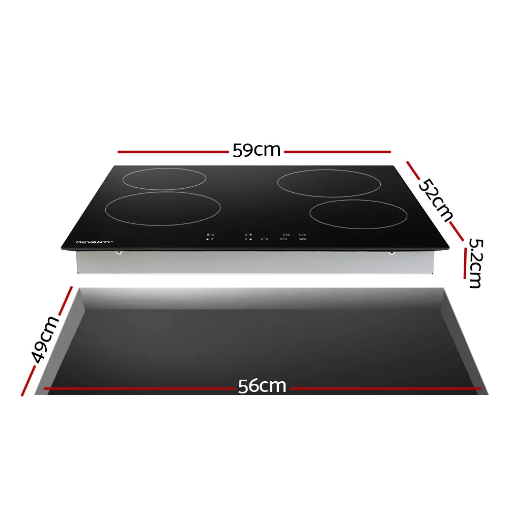 6000W 60cm Electric Ceramic Cooktop w/ Timer, Devanti