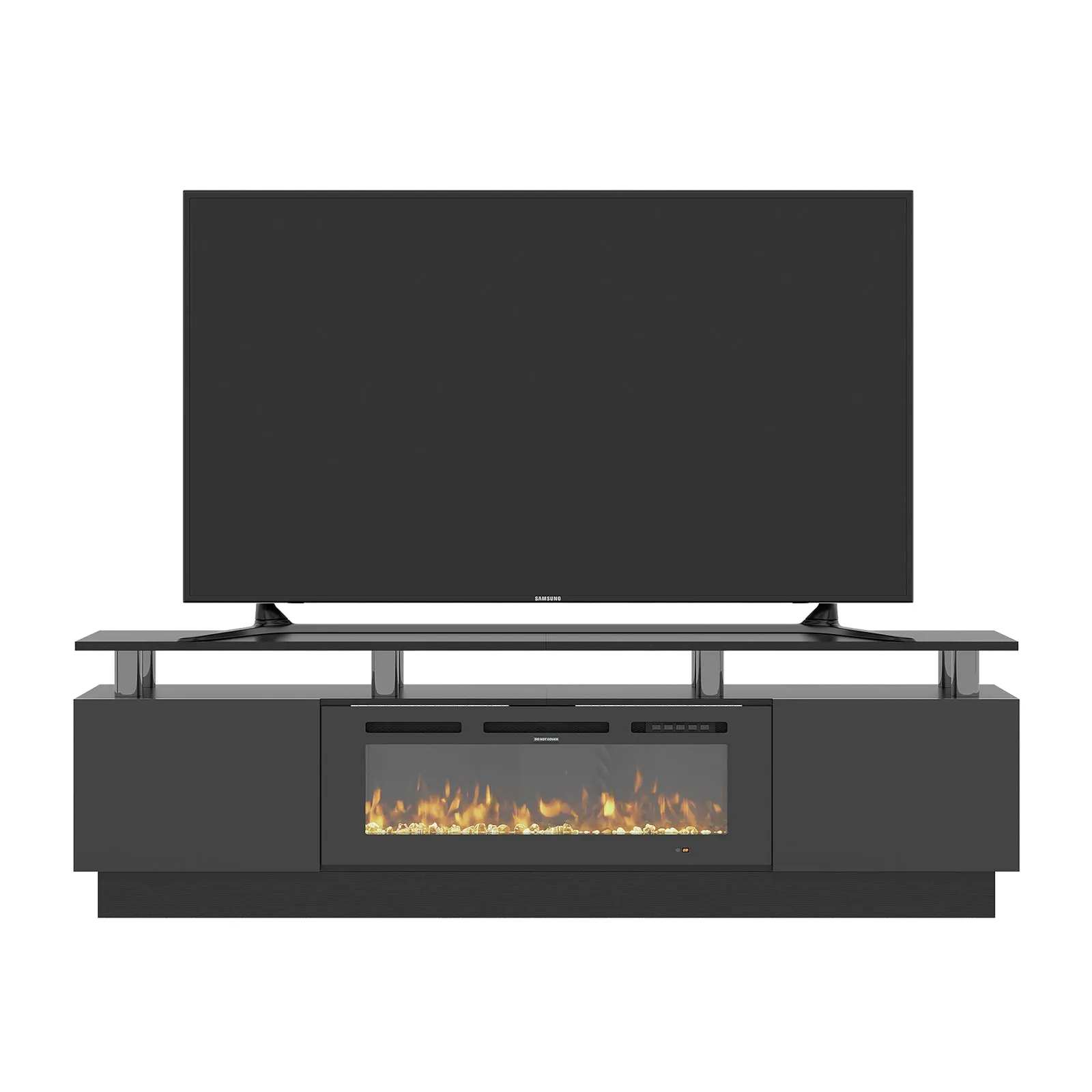 70"/80" 2 Tiers Luxury Modern High Gloss Fireplace TV Stand