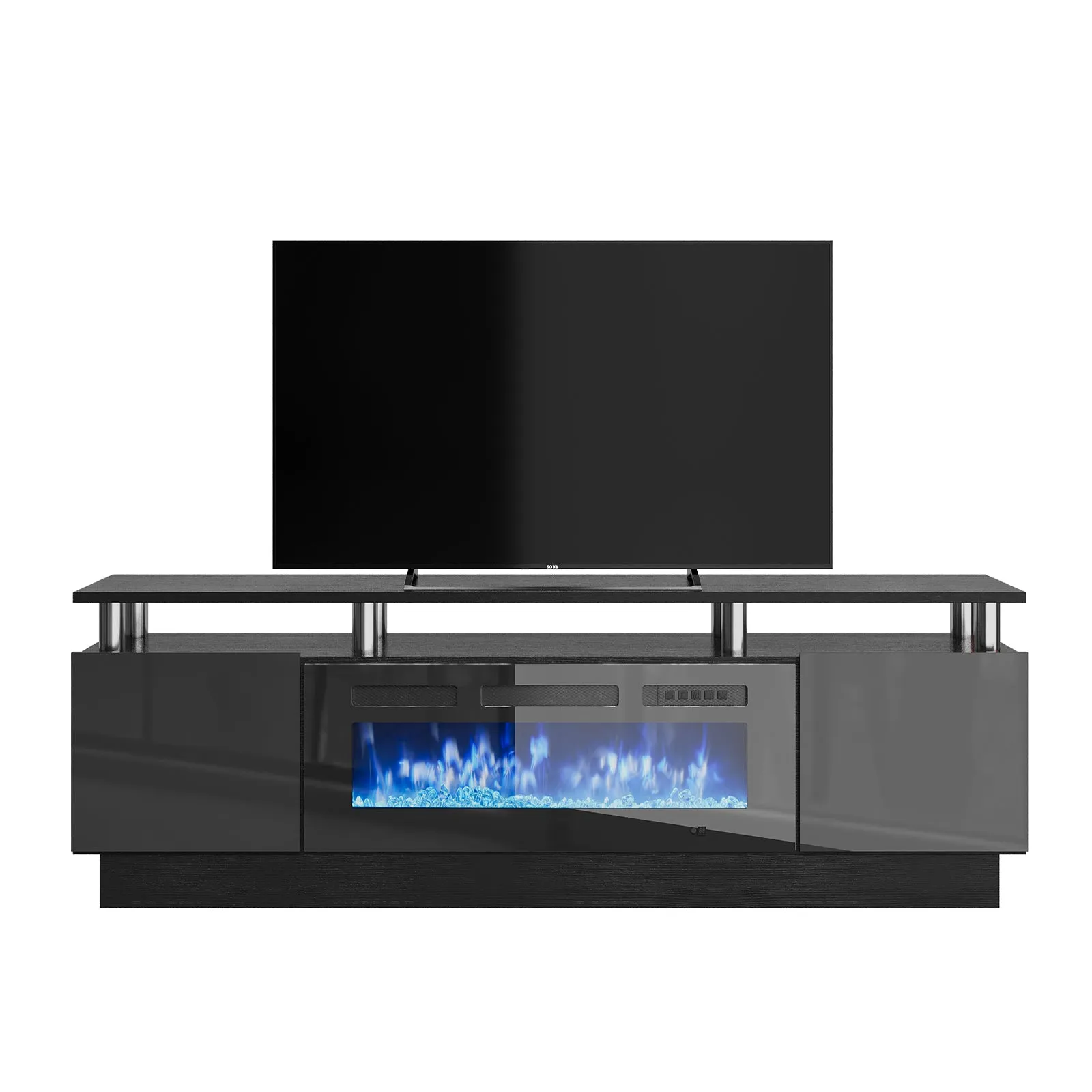 70"/80" 2 Tiers Luxury Modern High Gloss Fireplace TV Stand