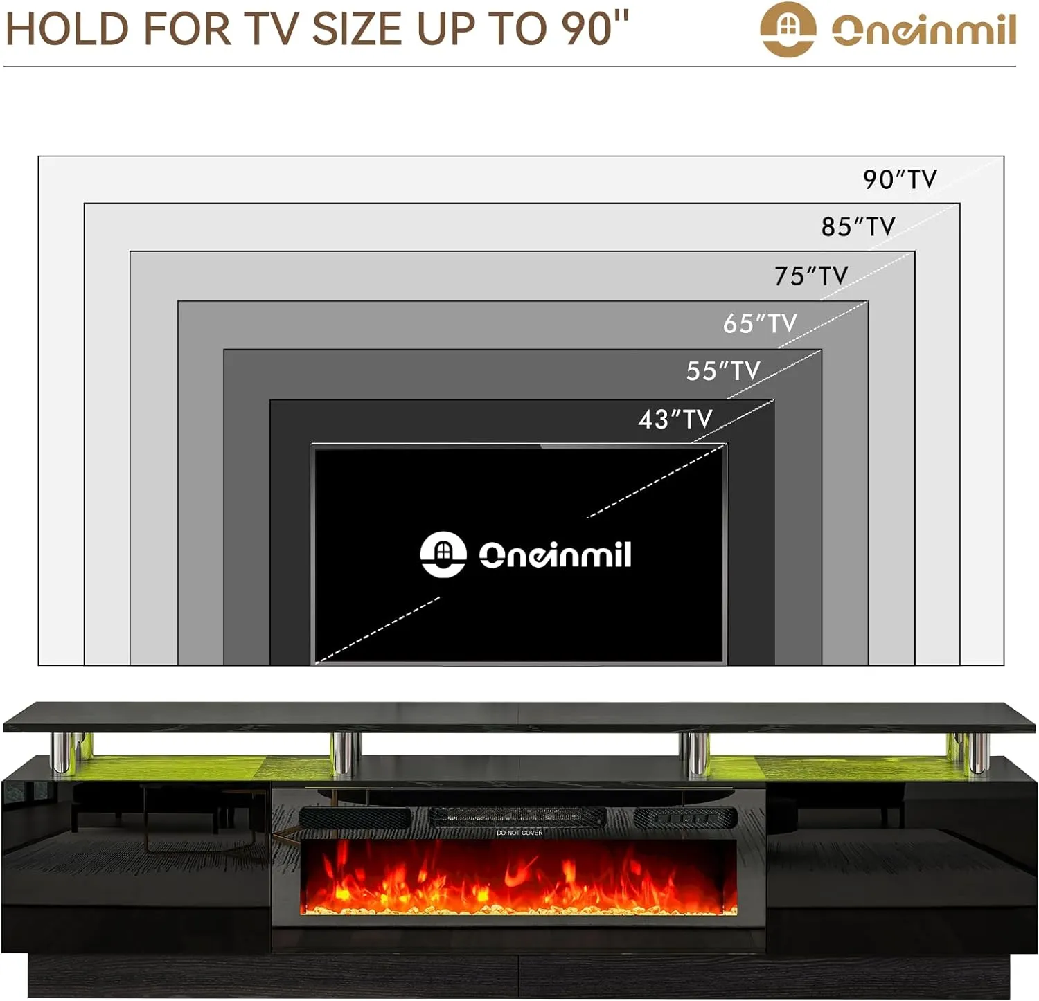 70"/80" 2 Tiers Luxury Modern High Gloss Fireplace TV Stand