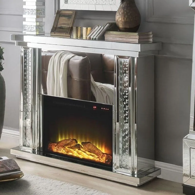 Acme Furniture Nysa Fireplace in Mirrored & Faux Crystals 90254