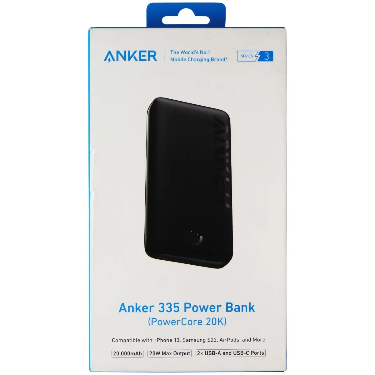 Anker 335 (20,000mAh) Power Bank with (2x) USB and (1x) USB-C Ports - Black