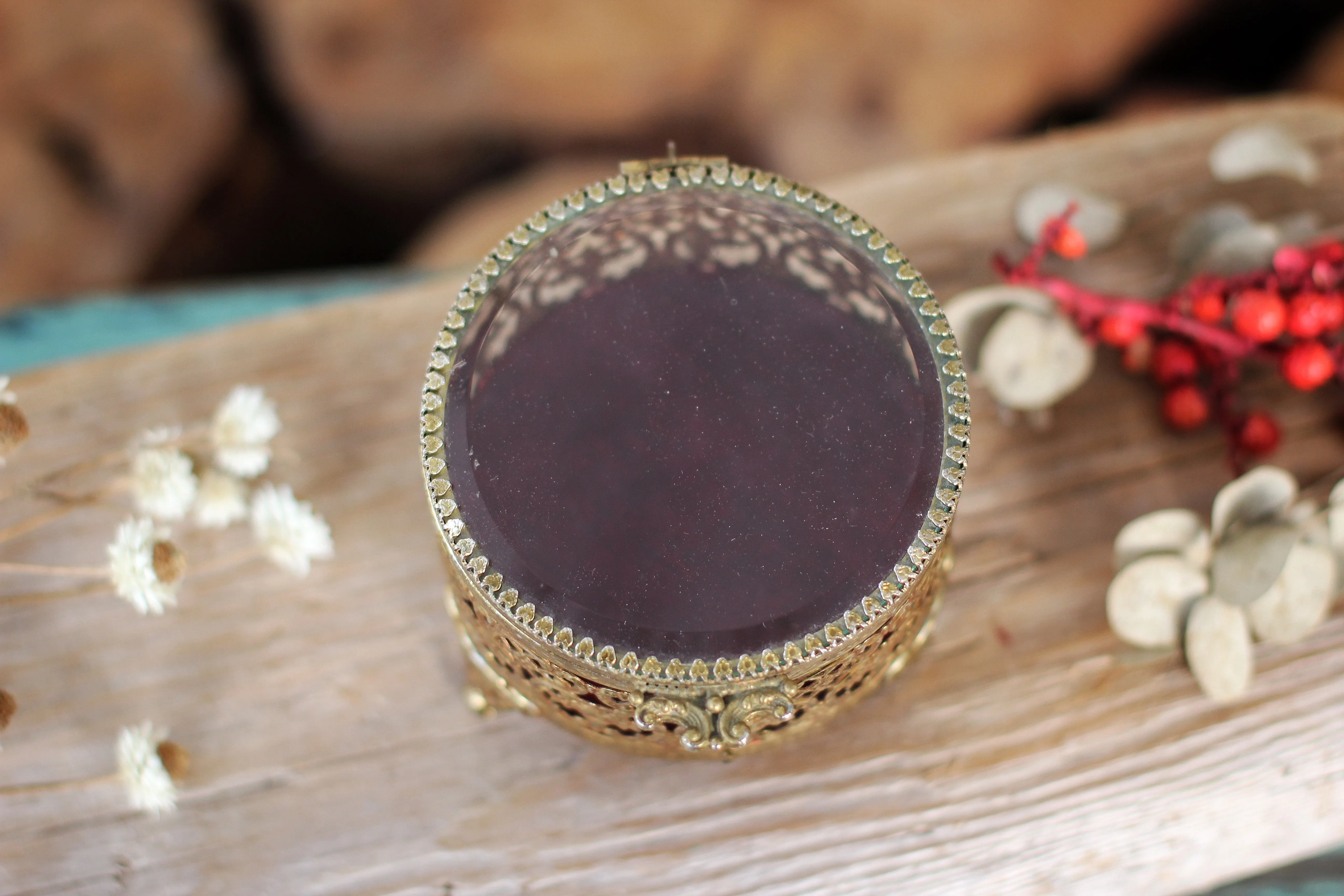 Antique Rounded Filigree Victorian Jewelry Box