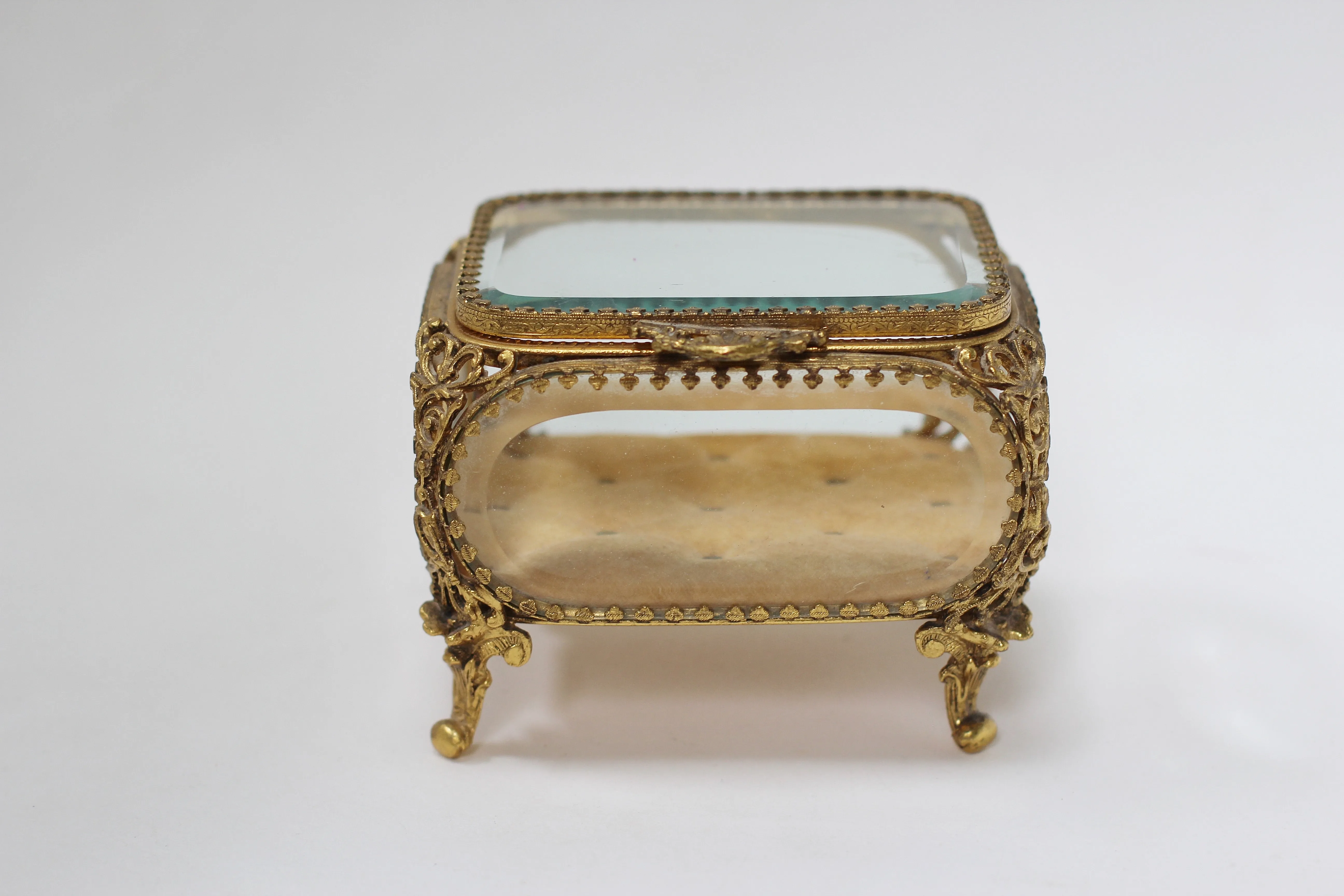 Antique Victorian Glass Filigree Jewelry Box