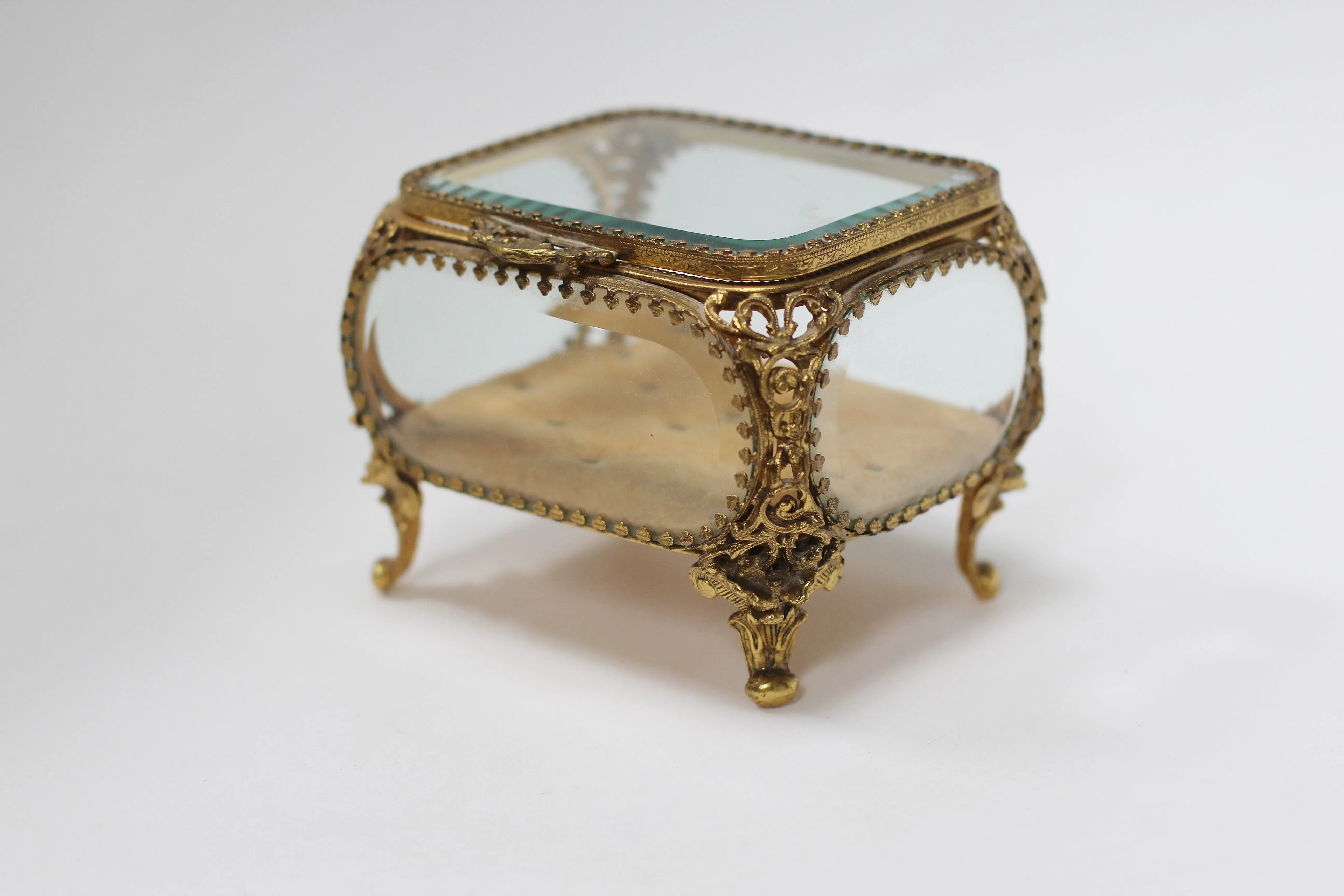 Antique Victorian Glass Filigree Jewelry Box