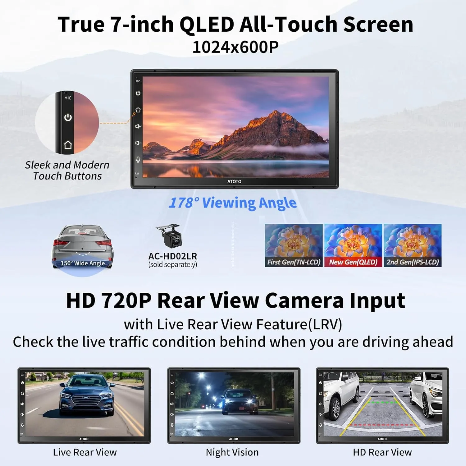 ATOTO A6 7" Double DIN Car Stereo Video Receivers, 2G 32G Android Radio Wireless Carplay/Android Auto Touch Screen, Mirror Link, Wifi/Bt/Usb Tethering, Dual Bluetooth/Usb/Fm/Am/Aux, A6G2B7PF-2024