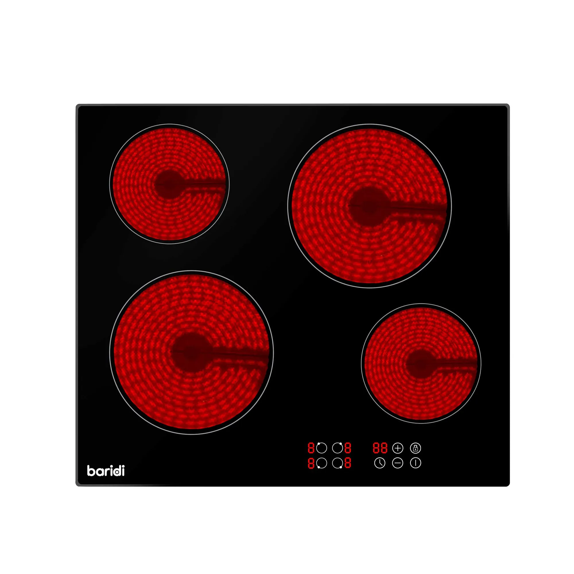 Baridi 60cm Built-In Ceramic Hob with 4 Cooking Zones, Black Glass - DH131