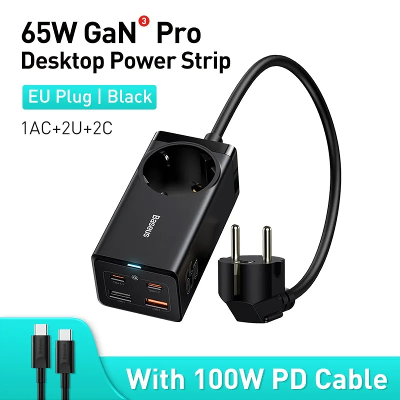 Baseus 100W GaN3 Pro Desktop Charger Power Strip Charging Station Fast Charger For iPhone 14 13 12 Pro Max Xiaomi Samsung Laptop