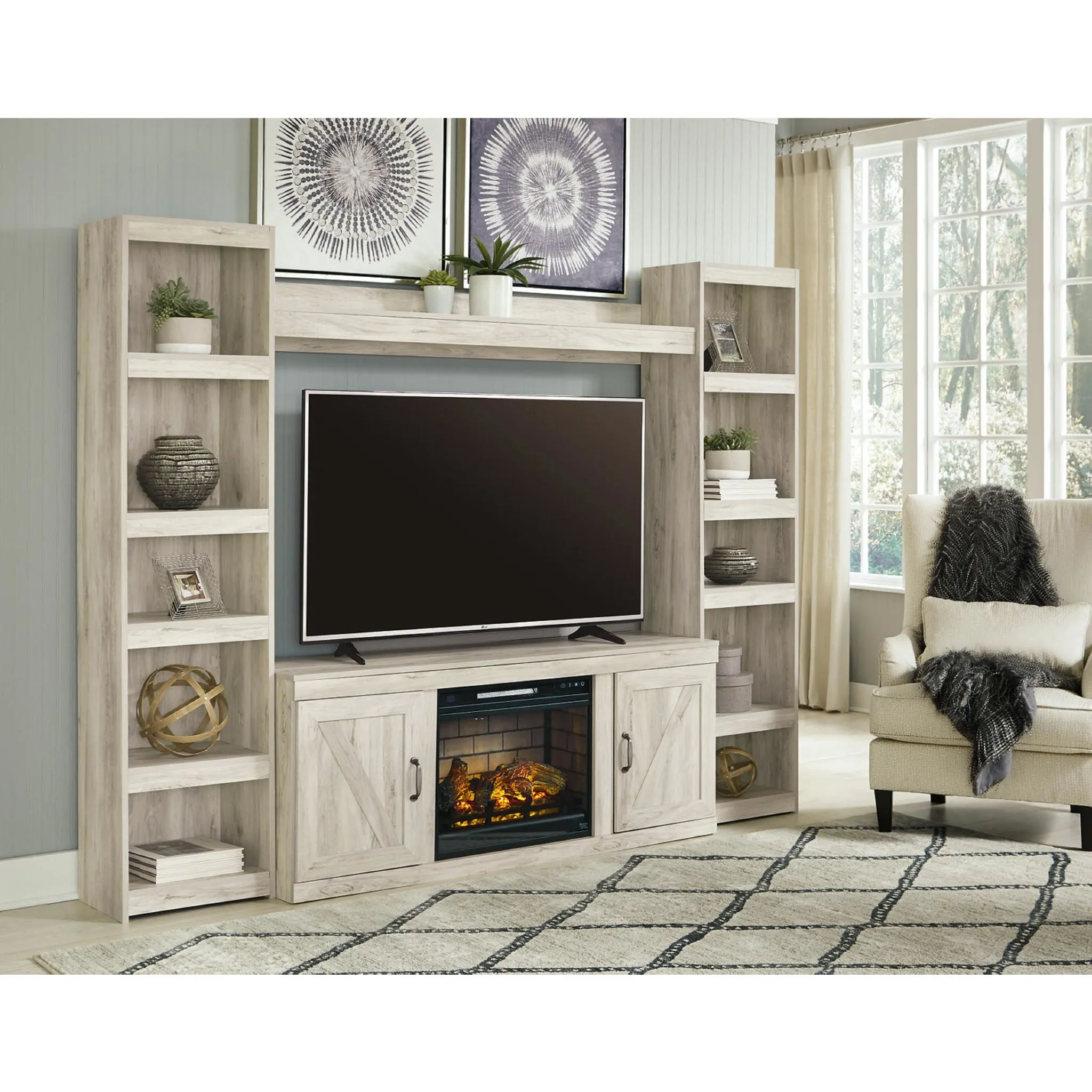 Bellaby Entertainment Unit with Fireplace - Whitewash