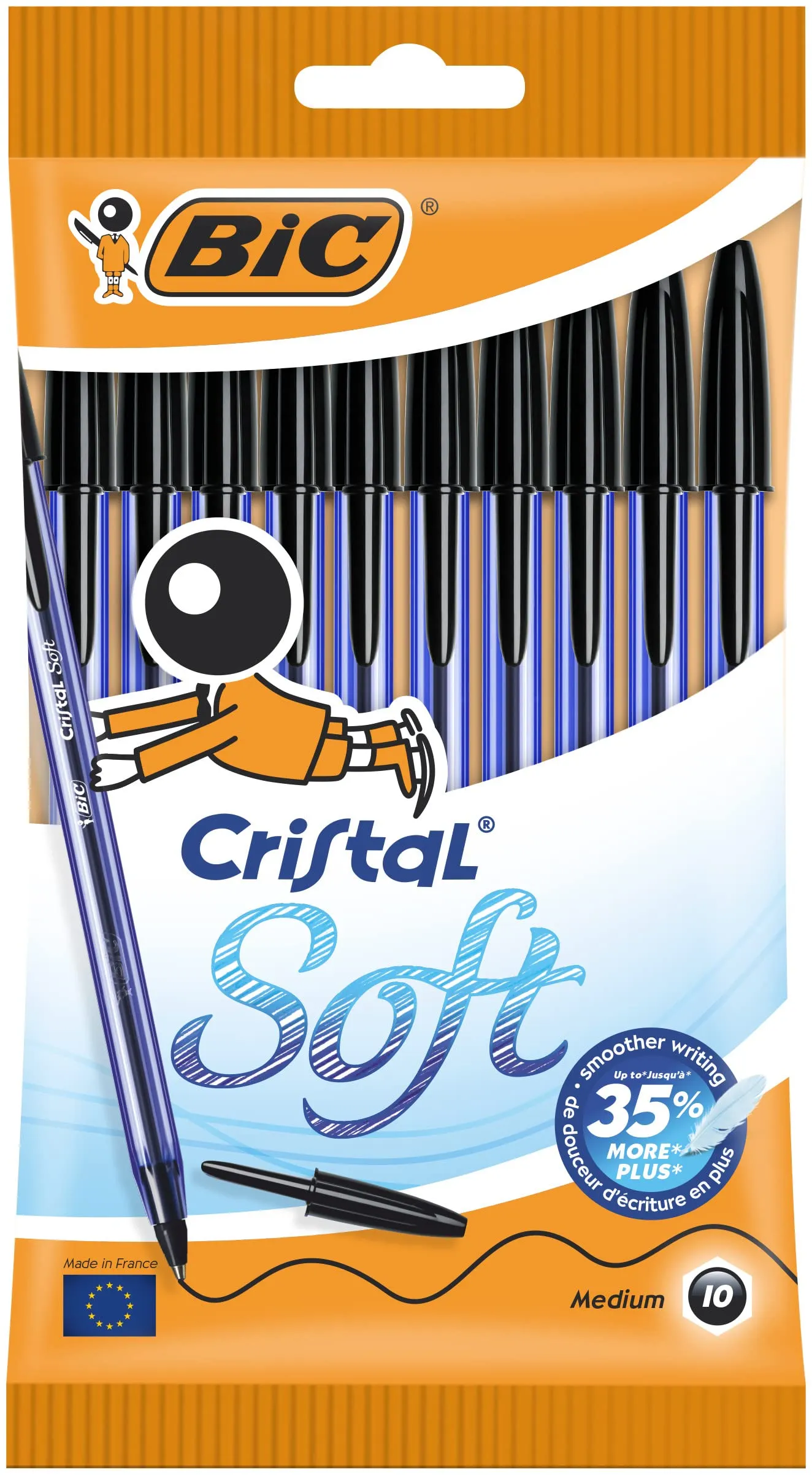 Bic Cristal Soft Ball Pens Medium Point Black Pack of 10