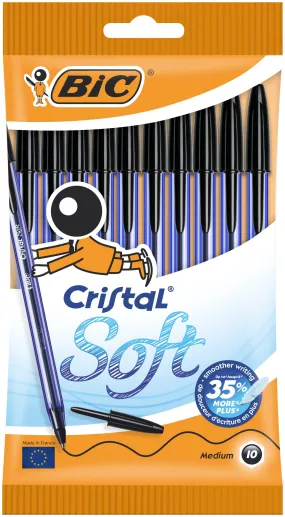 Bic Cristal Soft Ball Pens Medium Point Black Pack of 10