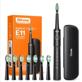 Bitvae E11 Effective Electric Toothbrush with 8 Heads and Travel Case - Long Battery Life - 5 Cleaning Modes