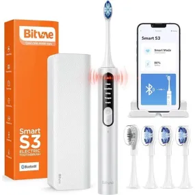 Bitvae Smart S3 Sonic Electric Toothbrush for Adults, 180-Day Battery Life Rechargeable Electric Power Toothbrush with Pressure Sensor, Bluetooth Toothbrush with 4 Brush Heads