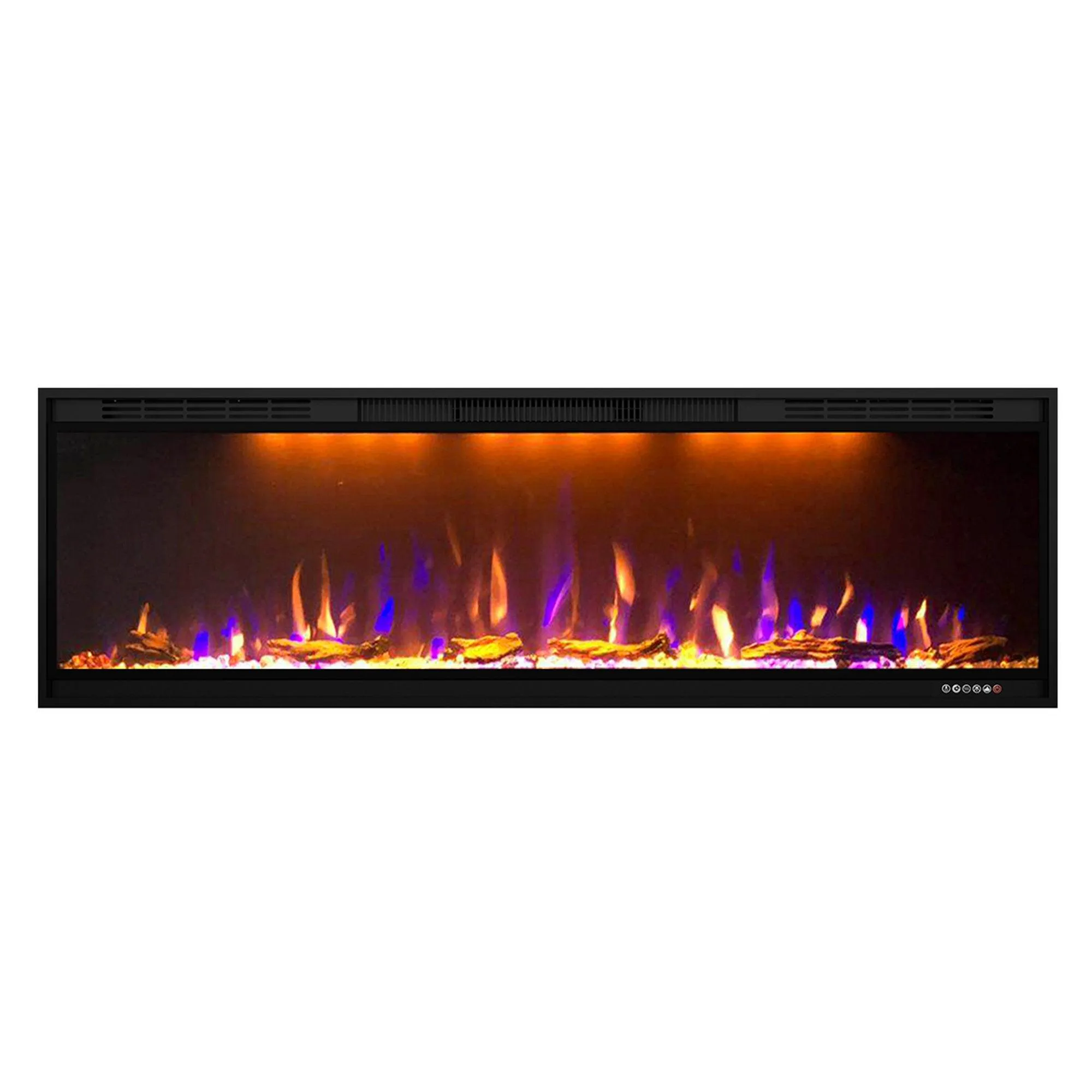 Black Wall-Mount Electric Fireplace Timer 3-Color Flame with LED Light, Smart APP Control