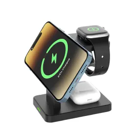 Brookstone 3 in 1 Wireless Charging Station Compatible with MagSafe Charger for Apple Fast Wireless Charger Stand for iPhone 15,14,13,12 Pro Max Series, iWatch Series, Airpods 3, 2, Pro