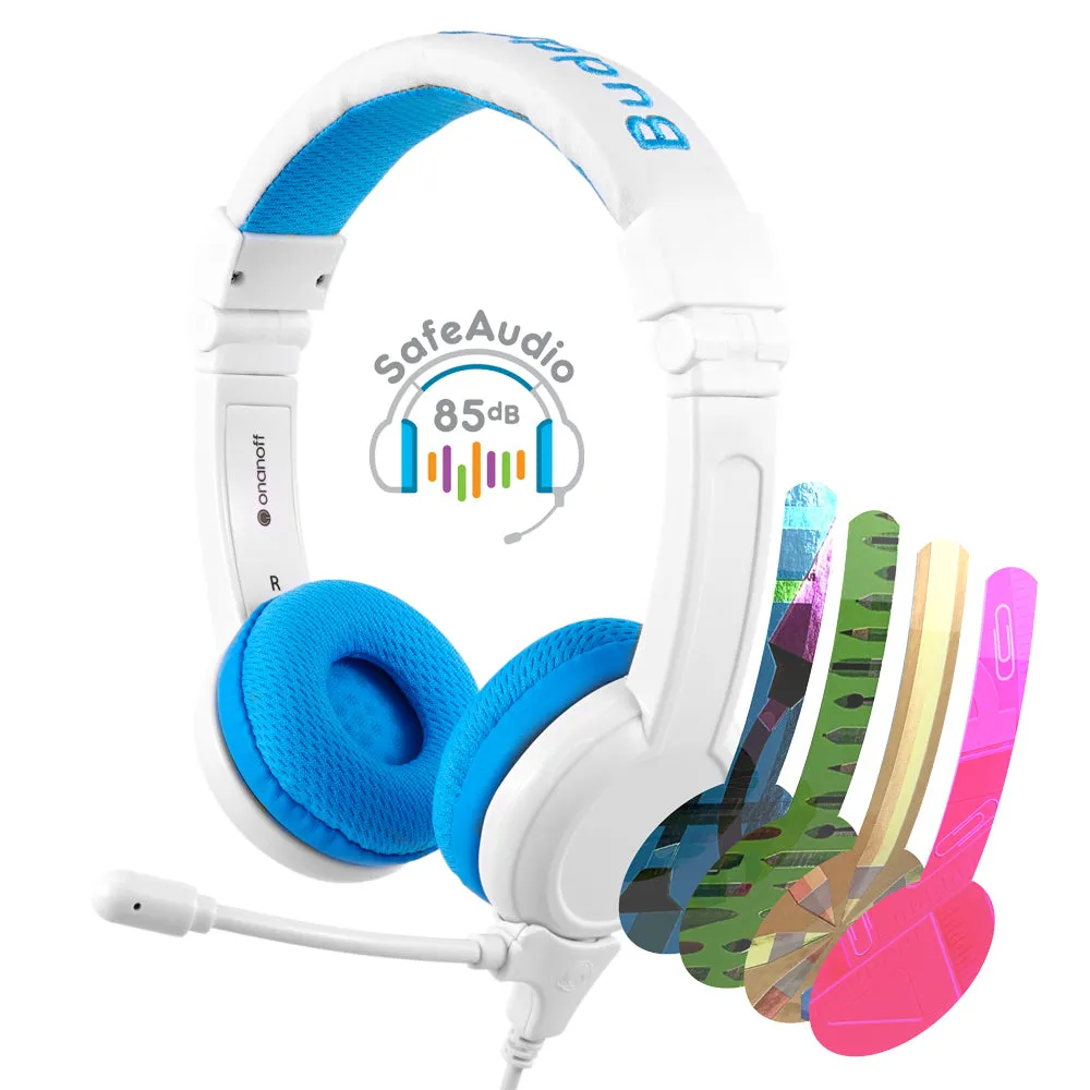 BuddyPhones Kid's School Plus Wired Headphones with Mic (Blue)