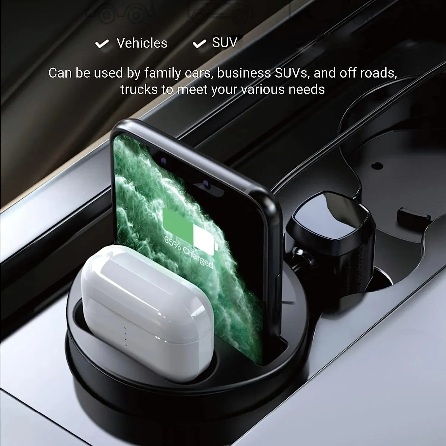 Car Wireless Charger Cup, 5 in 1 Qi Certified Fast Charging Station for Car B1