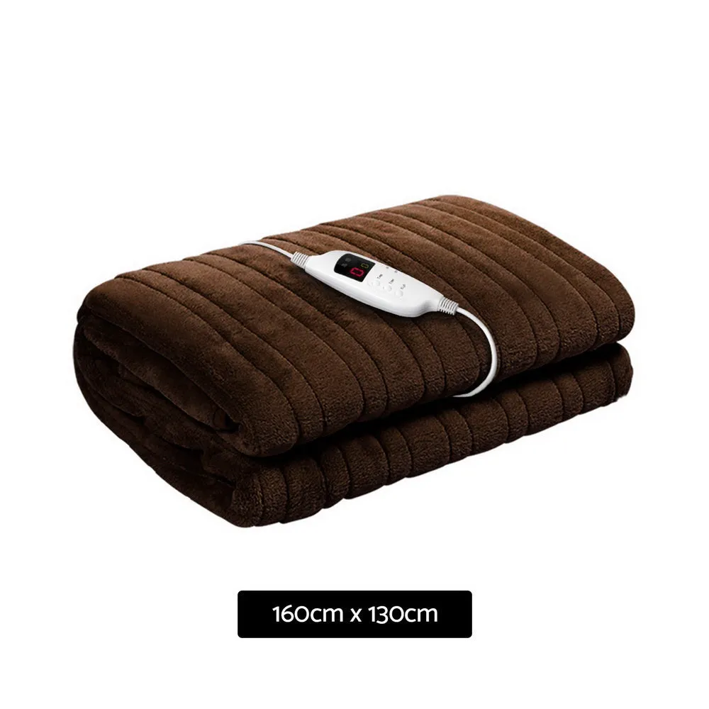 Chocolate Coral Fleece Electric Throw Blanket, 10 Temp Settings - Giselle Bedding