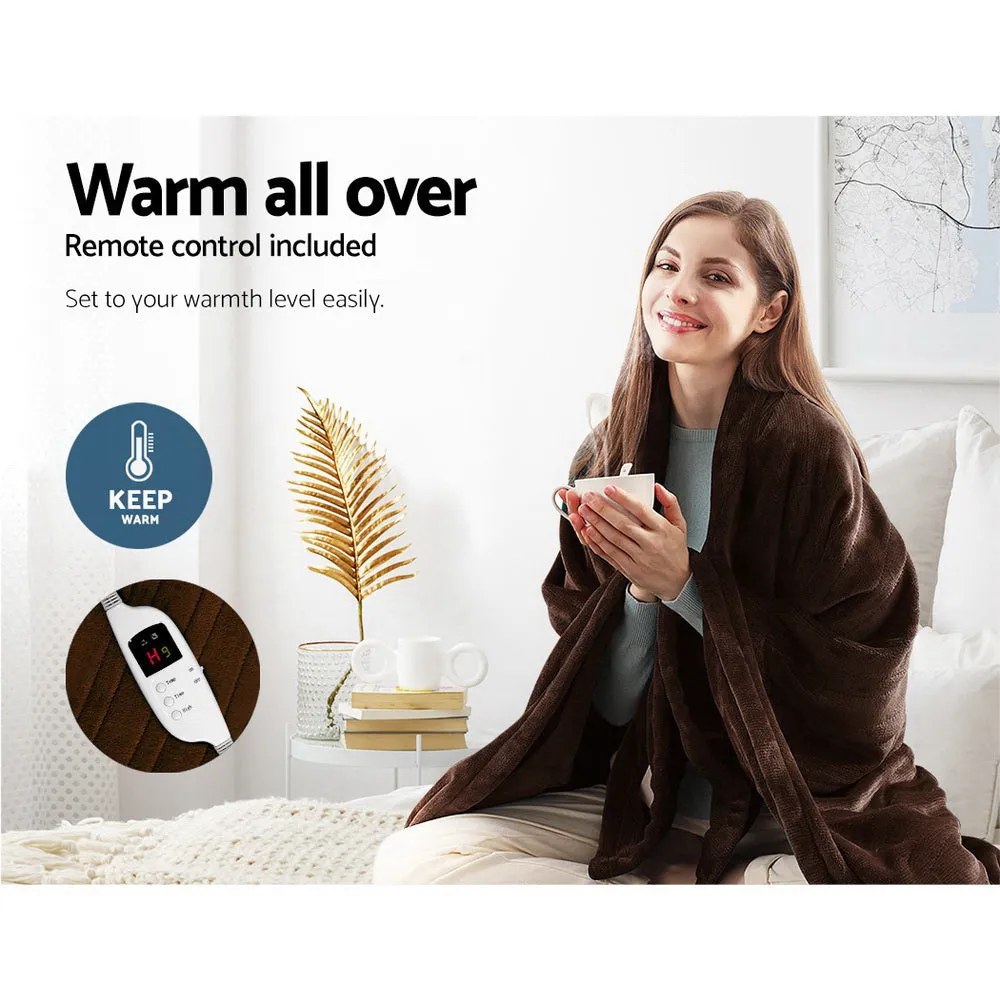 Chocolate Coral Fleece Electric Throw Blanket, 10 Temp Settings - Giselle Bedding