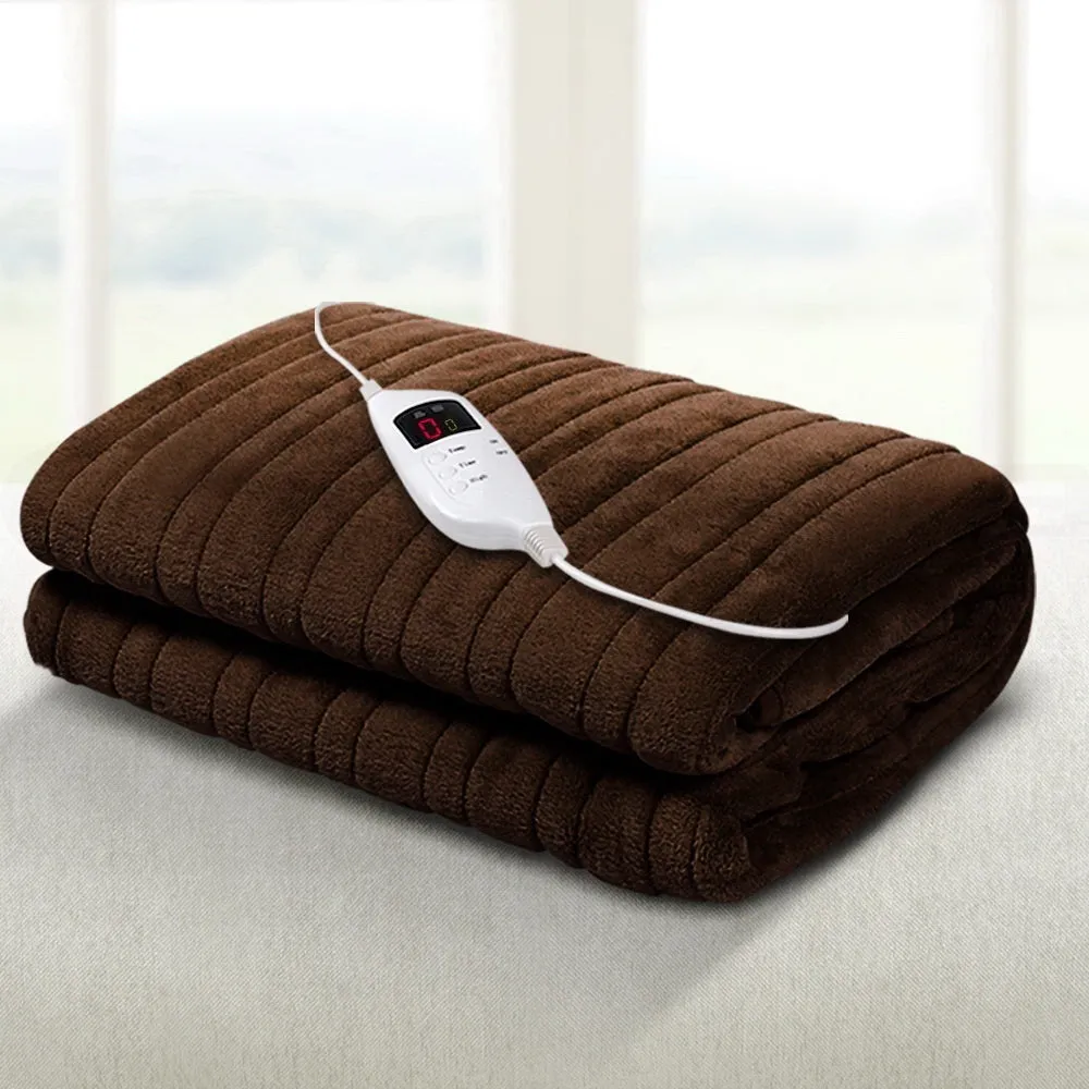 Chocolate Coral Fleece Electric Throw Blanket, 10 Temp Settings - Giselle Bedding