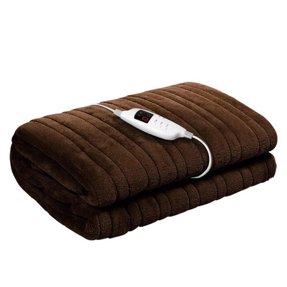 Chocolate Coral Fleece Electric Throw Blanket, 10 Temp Settings - Giselle Bedding