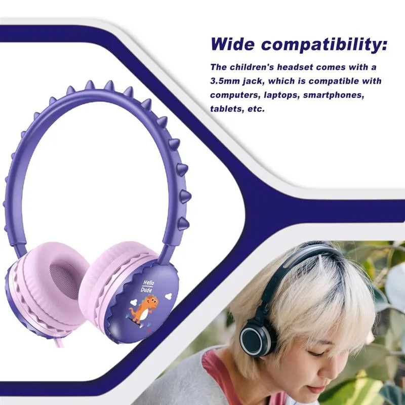 Cute Cartoon Dinosaur Wired Headphones with Microphone for Kids