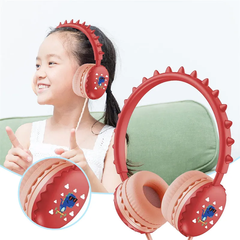 Cute Cartoon Dinosaur Wired Headphones with Microphone for Kids