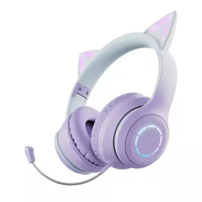 Cute Cat Ear Kids BT029 LED Light Bluetooth Luminous Heavy Bass Stereo Wireless Headphones with Detachable Microphone