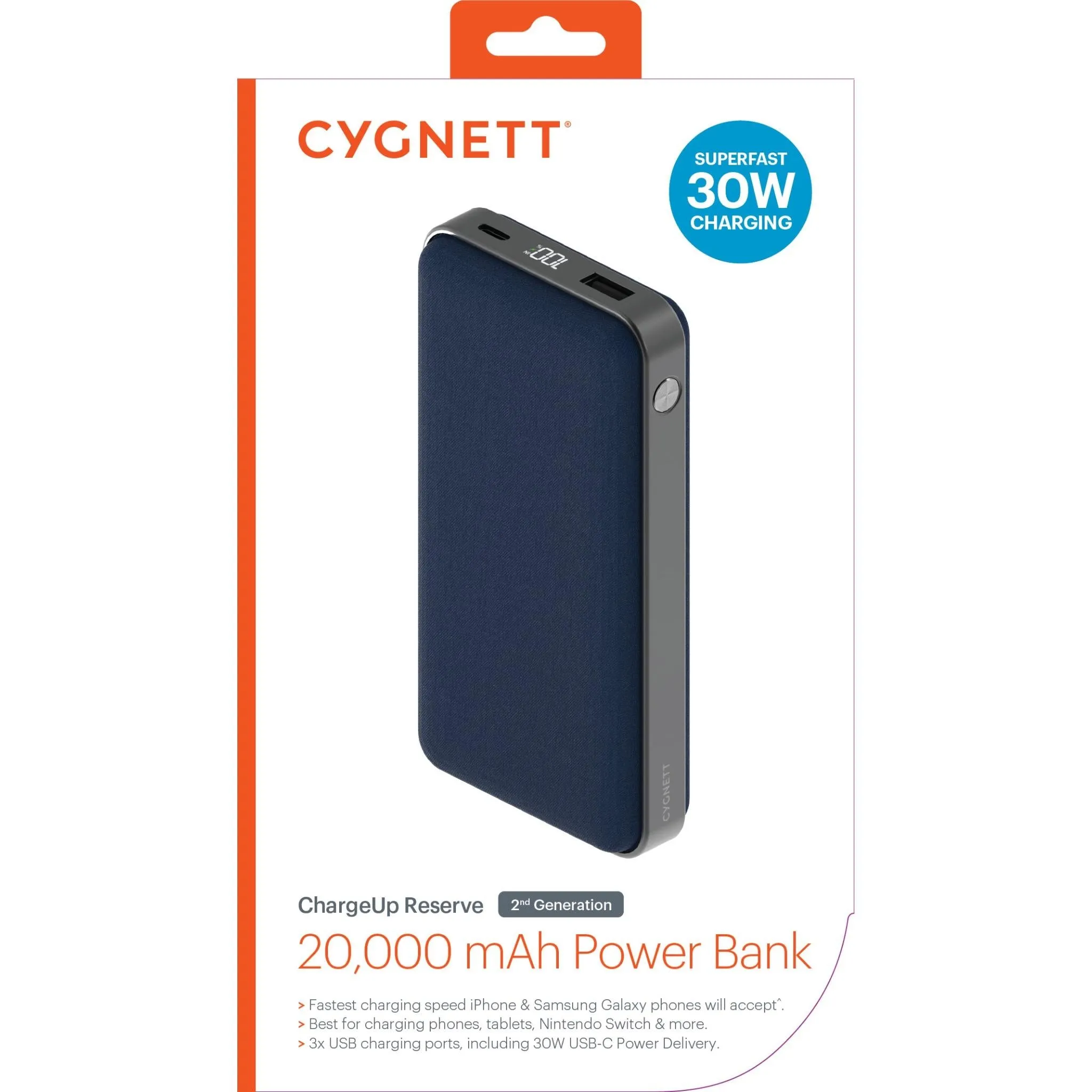 Cygnett ChargeUp Reserve 2nd Gen 20k Power Bank (Blue)