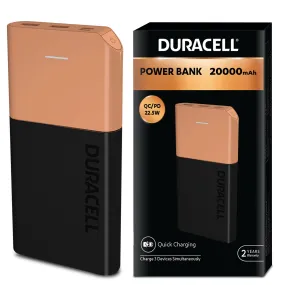 Duracell 20000 MAH Slimmest Power Bank with 1 Type C PD and 2 USB A Port, 22.5W Fast Charging Portable Charger to Charges 3 Devices Simultaneously for iPhones, Android Phones, Smart Watches & More