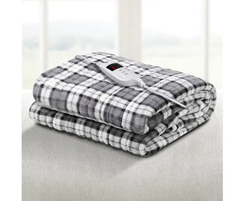 Electric Throw Rug Flannel Snuggle Blanket Washable Heated Grey and White Checkered