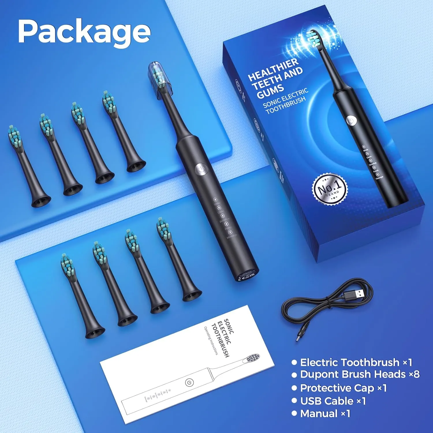 Electric Toothbrushes Adults-8 Brush Heads,Fast Charge 4 Hours Last 60 Days,Electric Toothbrush-40000 VPM, 5 Modes,2 Minute Smart Timer Sonic Toothbrushes for Adults,Kids